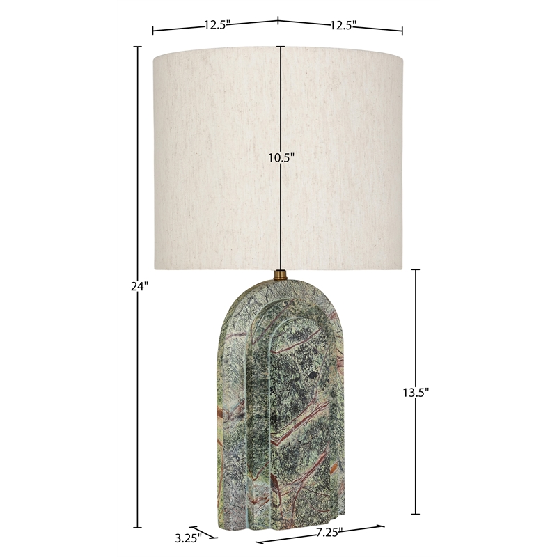 Meridian Furniture Caldera Forest Green Genuine Marble And Fabric Table Lamp