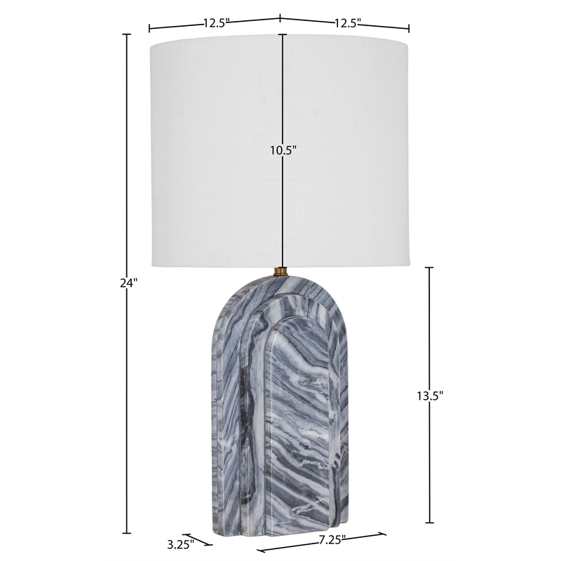 Meridian Furniture Caldera Grey Genuine Marble And Fabric Table Lamp