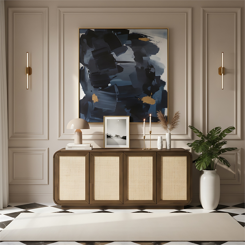 Meridian Furniture Windsor Brown Solid Wood And Brown Cane Sideboard / Buffet
