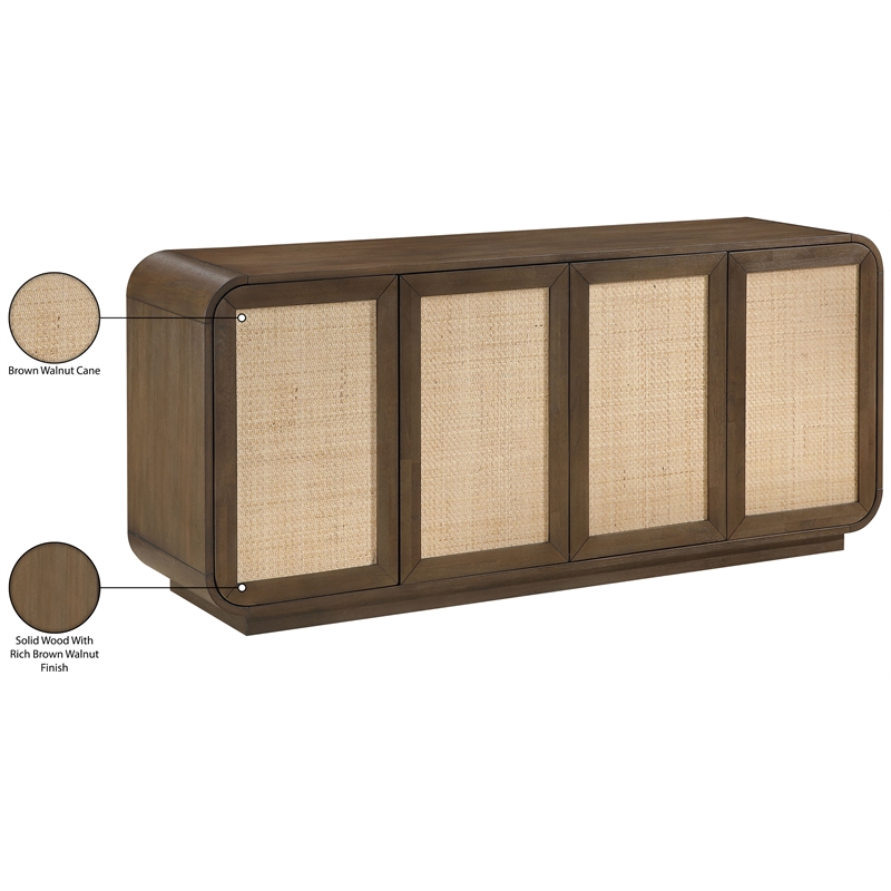 Meridian Furniture Windsor Brown Solid Wood And Brown Cane Sideboard / Buffet