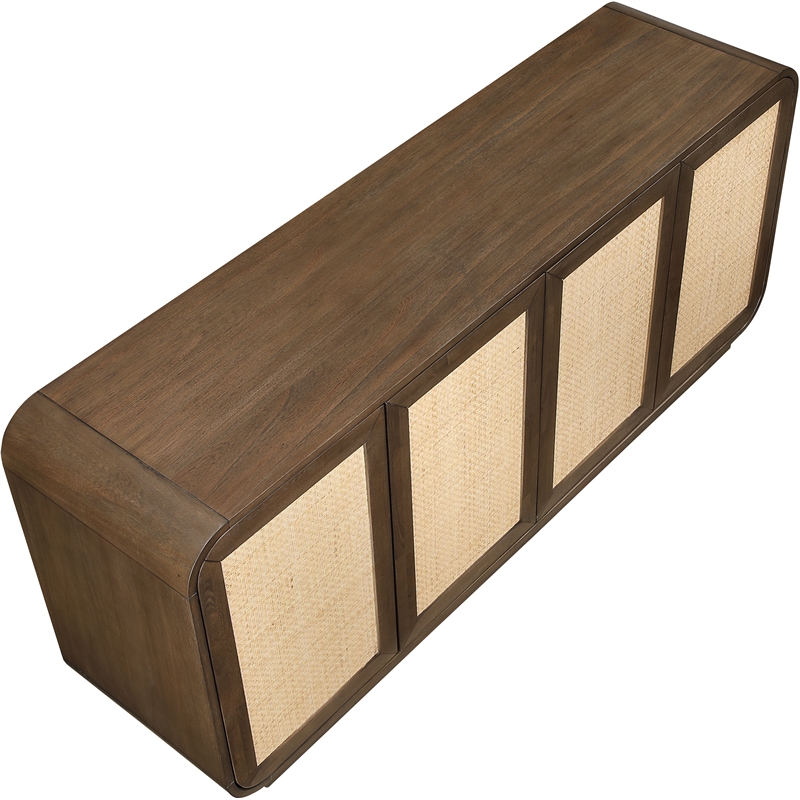 Meridian Furniture Windsor Brown Solid Wood And Brown Cane Sideboard / Buffet
