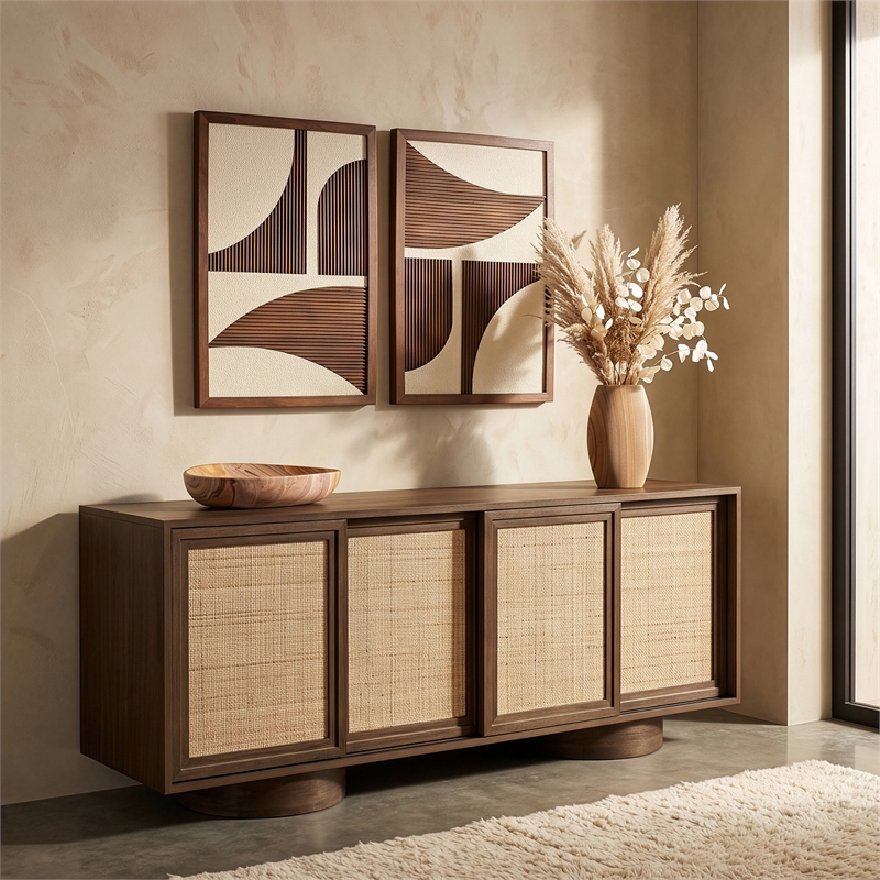 Meridian Furniture Windsor Brown Solid Wood And Brown Cane Sideboard / Buffet