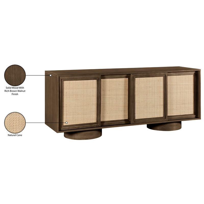 Meridian Furniture Windsor Brown Solid Wood And Brown Cane Sideboard / Buffet