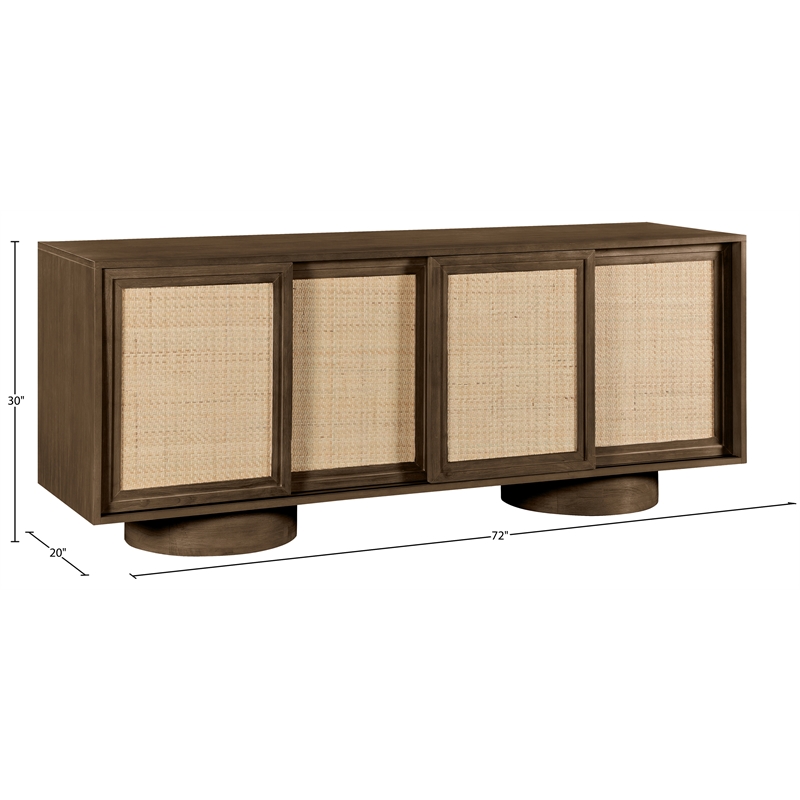 Meridian Furniture Windsor Brown Solid Wood And Brown Cane Sideboard / Buffet