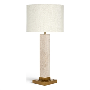 Meridian Furniture Pillar Travertine And Linen Textured Table Lamp