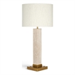 Meridian Furniture Pillar Travertine And Linen Textured Table Lamp