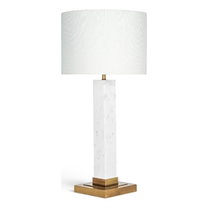 Meridian Furniture Pillar White Genuine Marble / Linen Textured Table Lamp