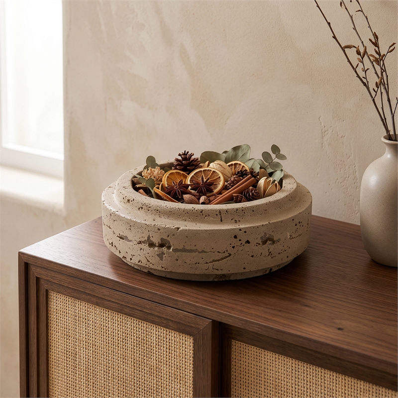 Meridian Furniture Parsons Beige Travertine Bowl