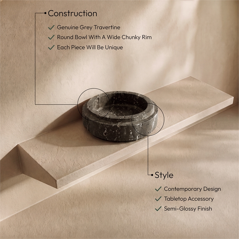 Meridian Furniture Parsons Grey Travertine Bowl