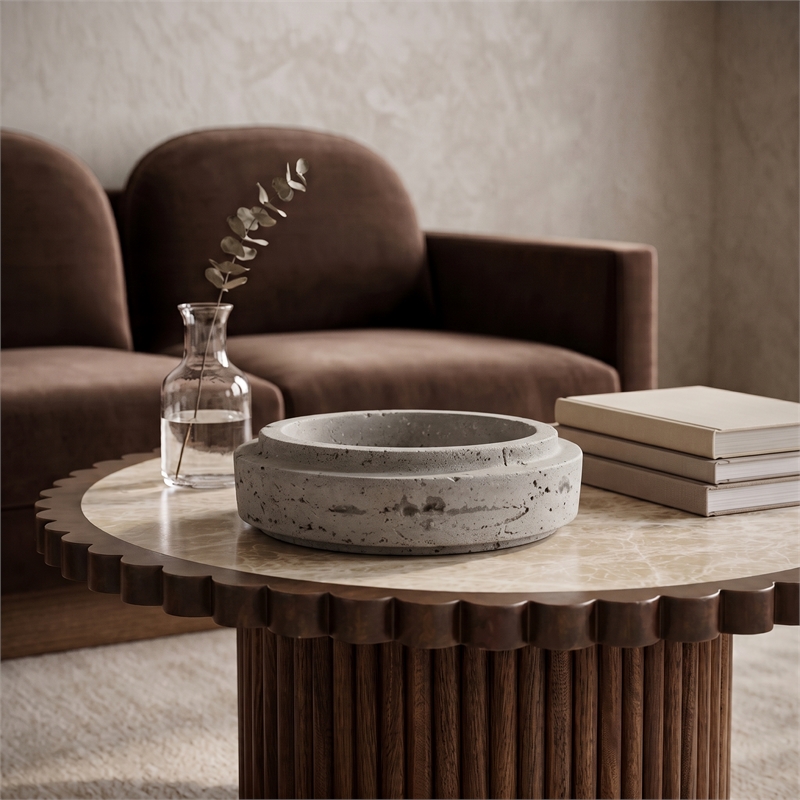 Meridian Furniture Parsons Beige Travertine Bowl