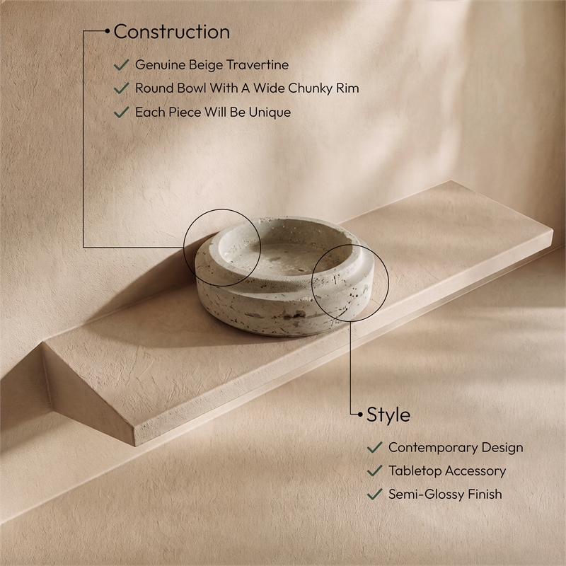 Meridian Furniture Parsons Beige Travertine Bowl