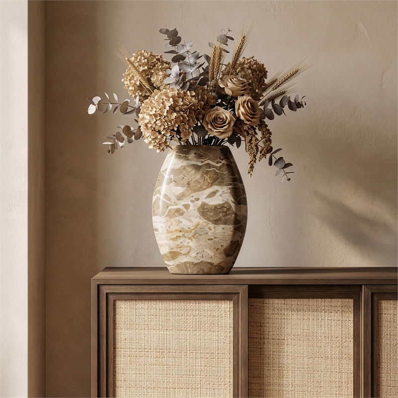 Meridian Furniture Sadie Beige Genuine Marble Vase
