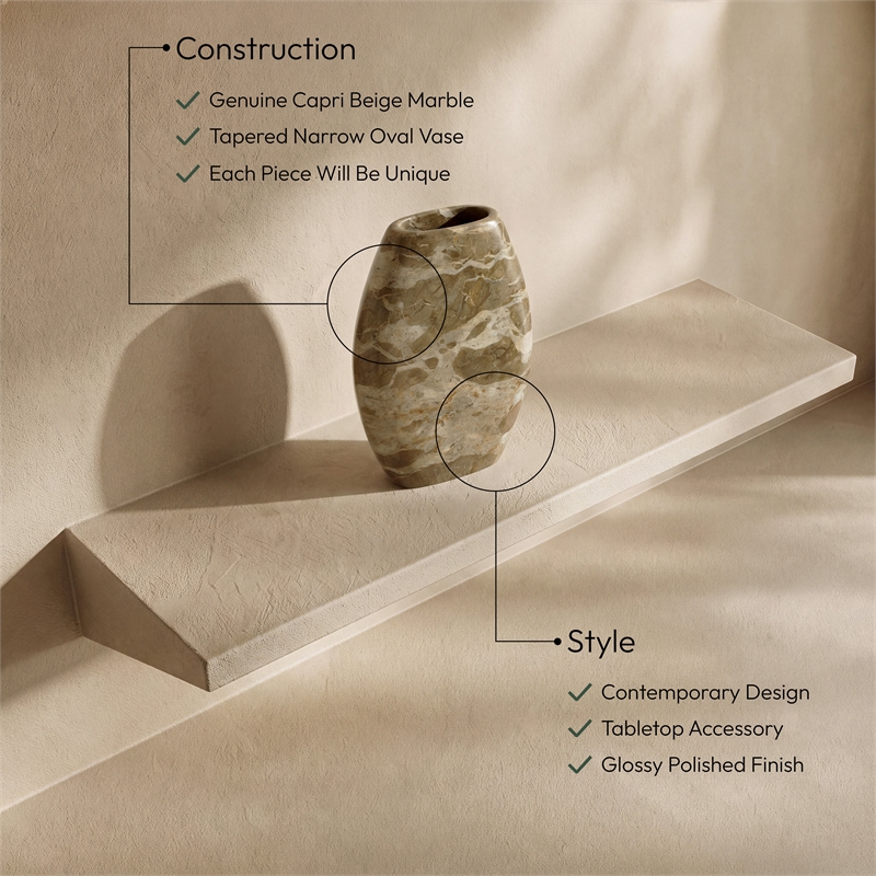 Meridian Furniture Sadie Beige Genuine Marble Vase