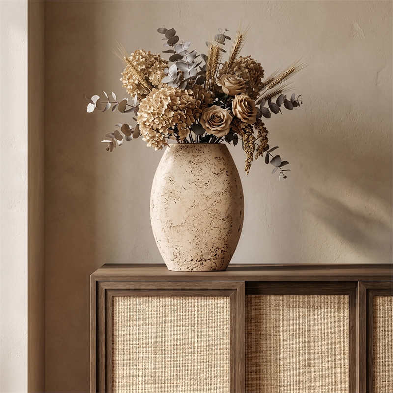 Meridian Furniture Sadie Beige Travertine Vase