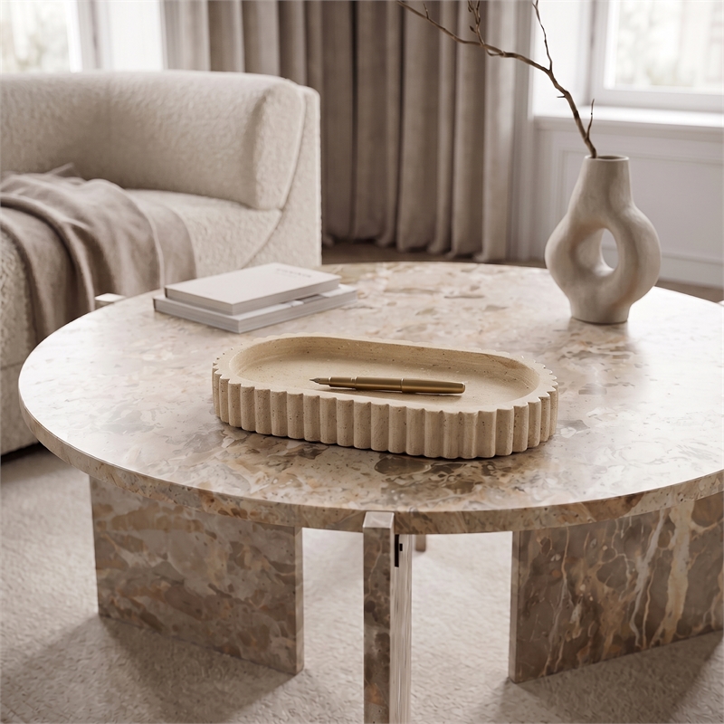 Meridian Furniture Khloe Beige Travertine Tray