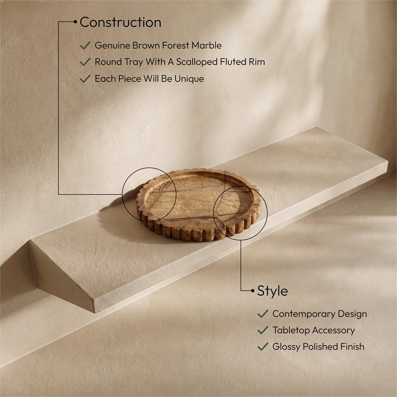 Meridian Furniture Lysander Brown Genuine Marble Tray