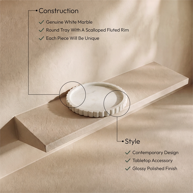 Meridian Furniture Lysander White Genuine Marble Tray