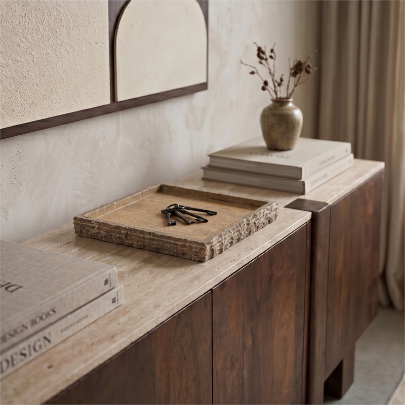 Meridian Furniture Chambers Grey Travertine Tray