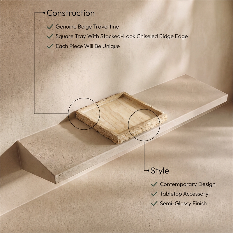 Meridian Furniture Chambers Beige Travertine Tray