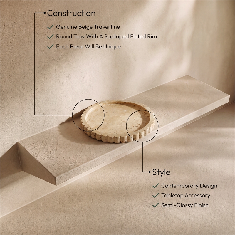 Meridian Furniture Lysander Beige Travertine Tray