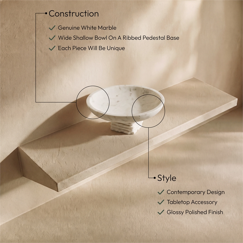 Meridian Furniture Colannade White Genuine Marble Bowl