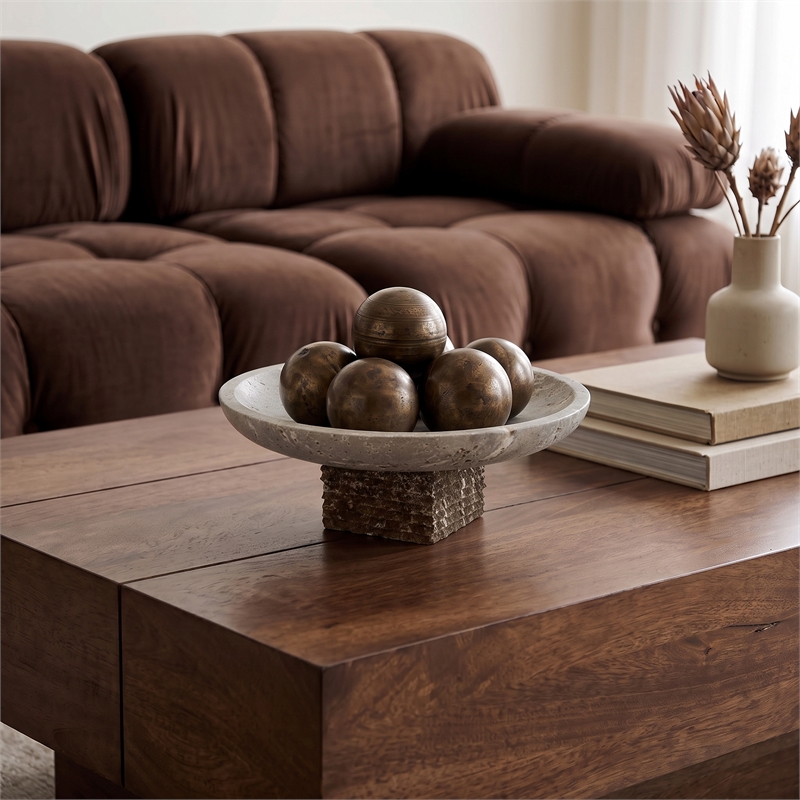 Meridian Furniture Colannade Grey Genuine Travertine Bowl