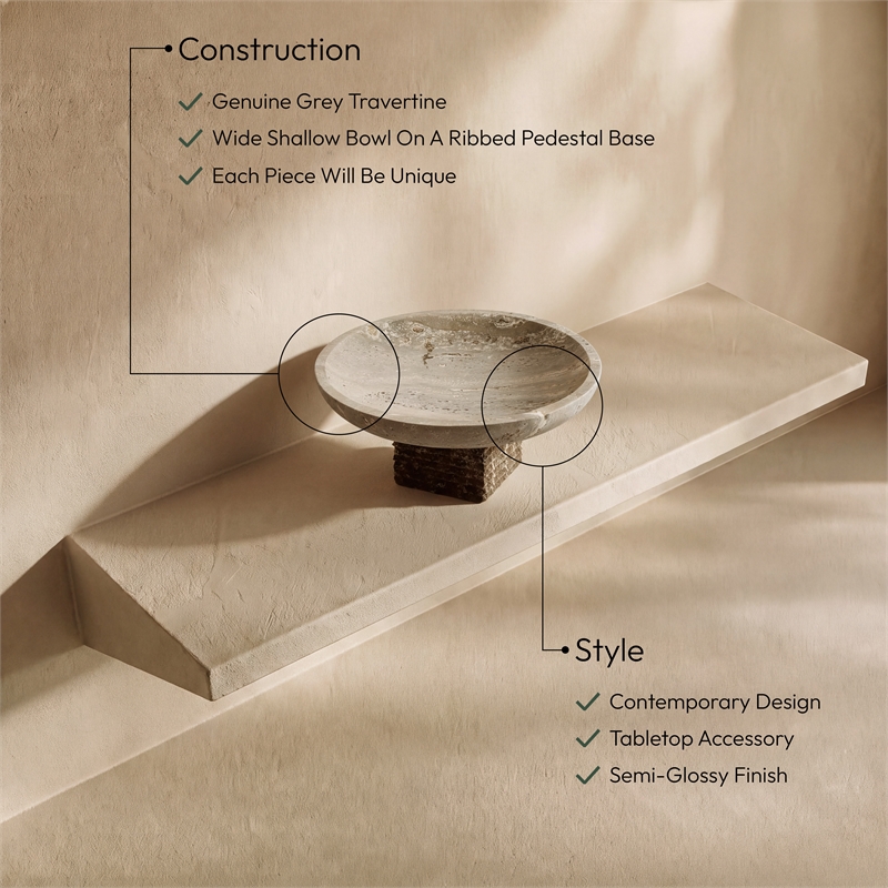 Meridian Furniture Colannade Grey Genuine Travertine Bowl