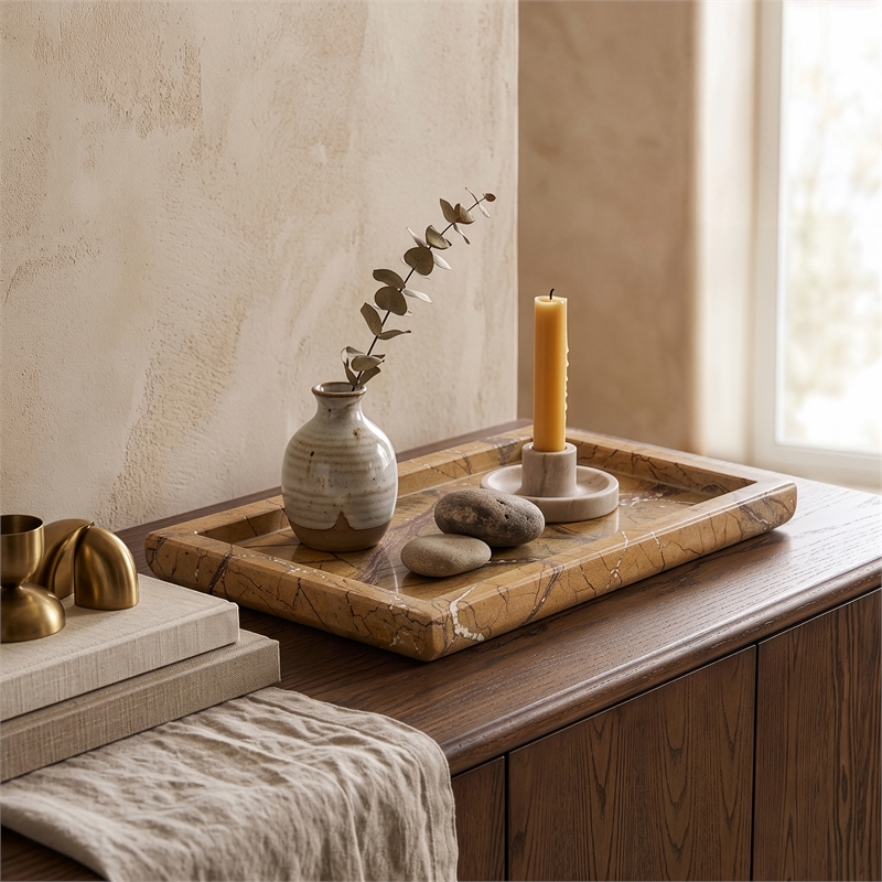 Meridian Furniture Nolan Brown Genuine Marble Tray