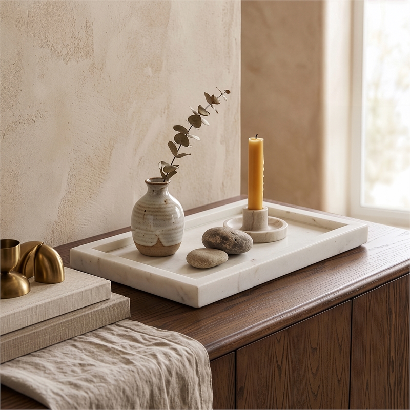 Meridian Furniture Nolan White Genuine Marble Tray