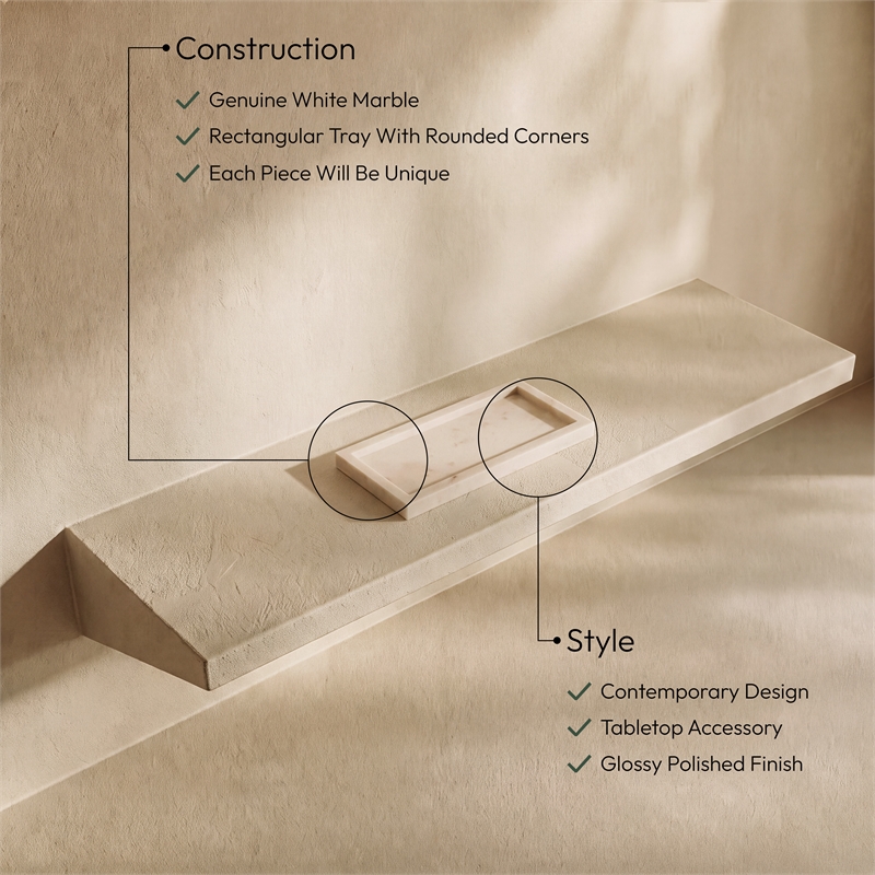 Meridian Furniture Nolan White Genuine Marble Tray