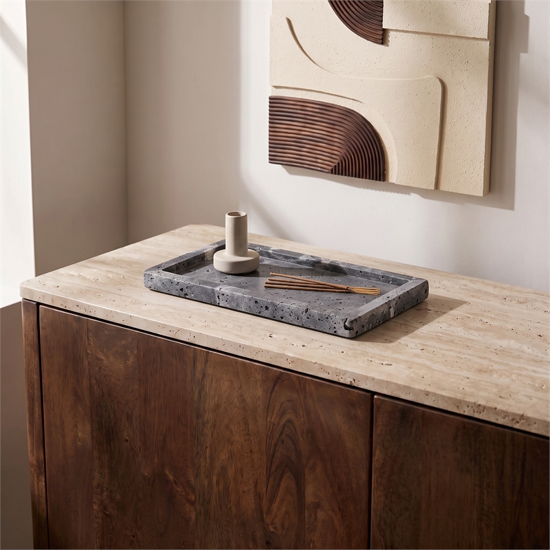 Meridian Furniture Nolan Grey Genuine Travertine Tray