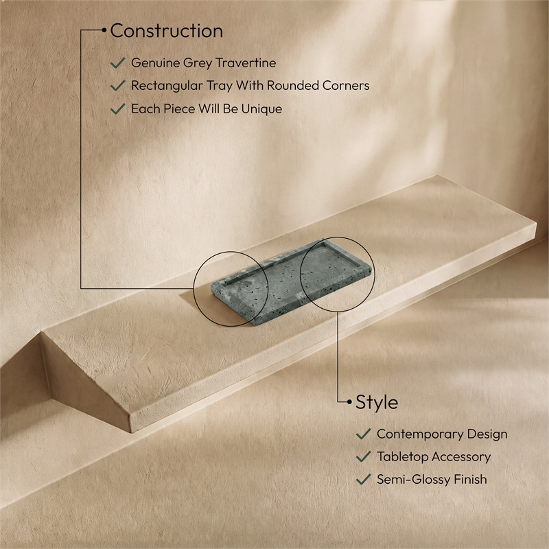 Meridian Furniture Nolan Grey Genuine Travertine Tray