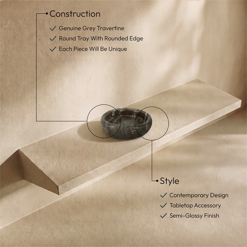 Meridian Furniture Orelia Grey Genuine Travertine Tray