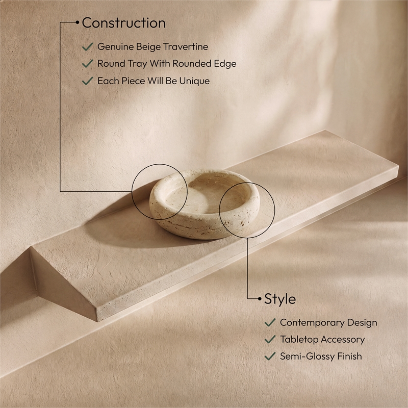 Meridian Furniture Orelia Beige Genuine Travertine Tray