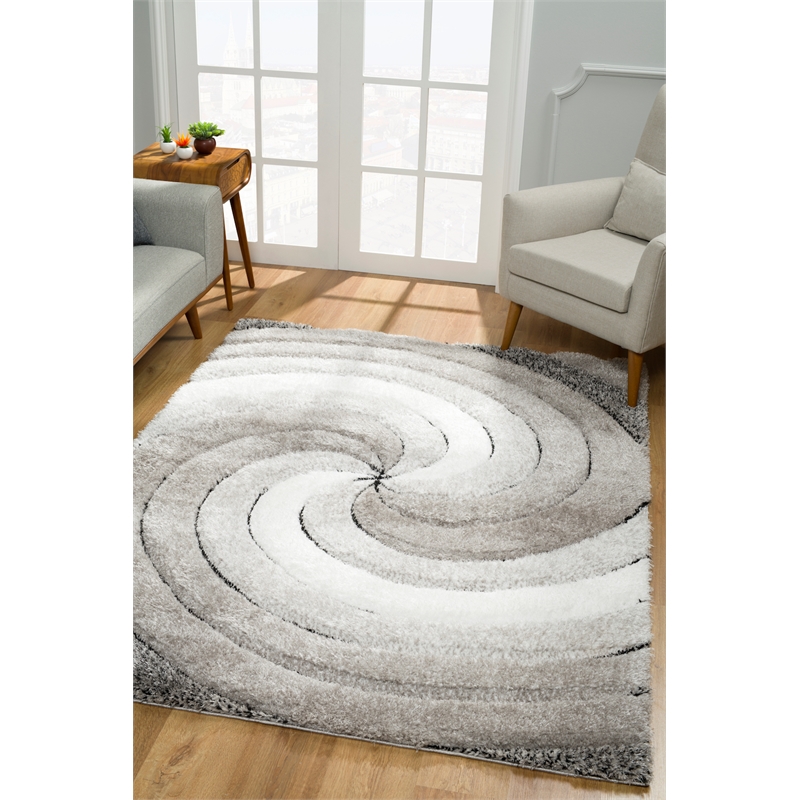 Puffy Mary Geometric Shag 3D Textured High Pile Area Rug 8x10 in Gray