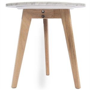 Cherie 15&quot Round Italian Carrara White Marble Side Table with Oak Legs