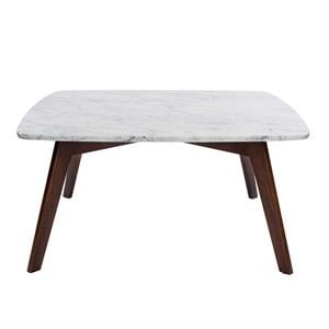 Vezzana 31&quot Square Italian Carrara White Marble Table with Walnut Legs