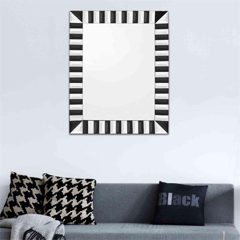Camden Isle Mirrored Glass Clear and Black Waves Wall Mirror