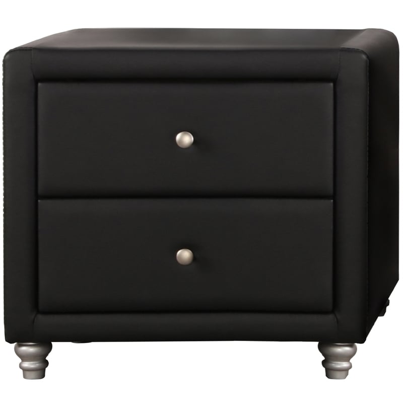 Camden Isle Upholstered 2 Drawer Nightstand in Black Faux Leather