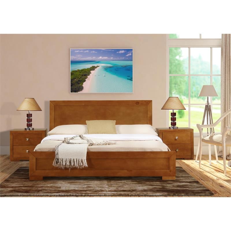 Camden Isle Queen Brown Oak Finish Trent Wooden Platform Bed