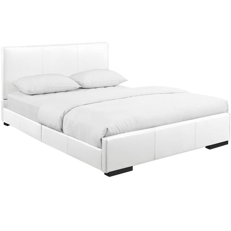Camden Isle White Faux Leather Queen Hindes Upholstered Platform Bed