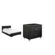Hindes Black Faux Leather Upholstered Queen Bed with 1 Nightstand Set