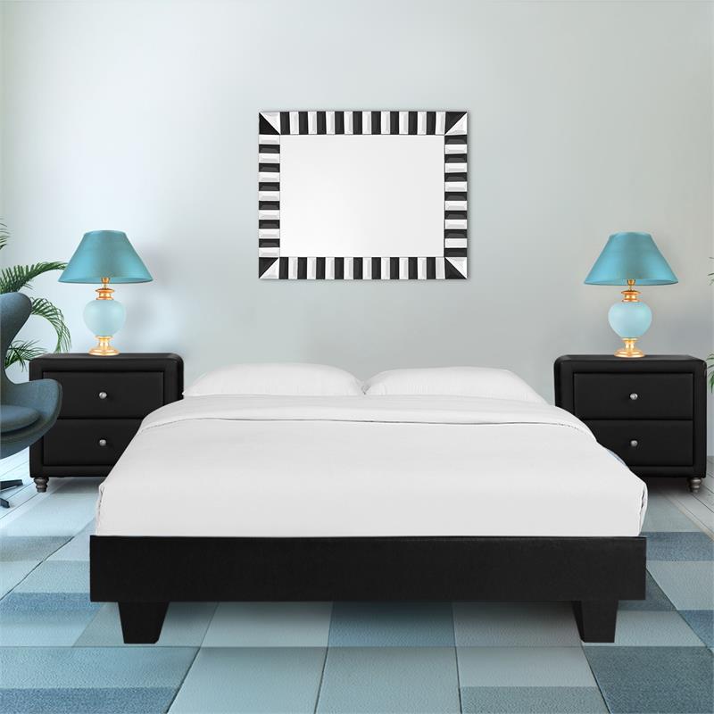 Camden Isle Faux Leather Acton Platform Bed King Black and 2 Nightstands