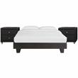 Camden Isle Faux Leather Acton Platform Bed King Black and 2 Nightstands