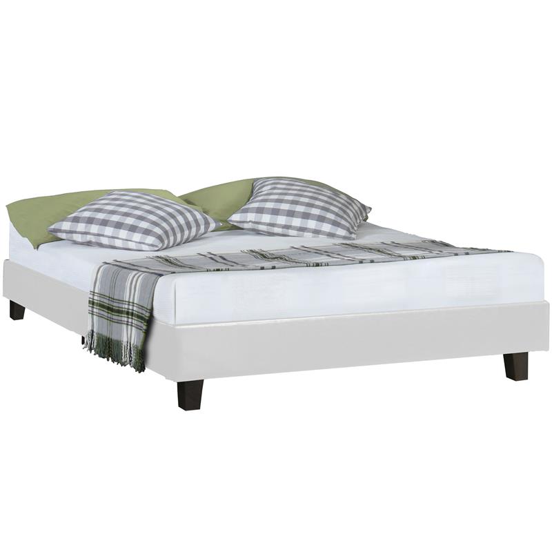 Camden Isle Faux Leather Acton Platform Bed King White and 2 Nightstands