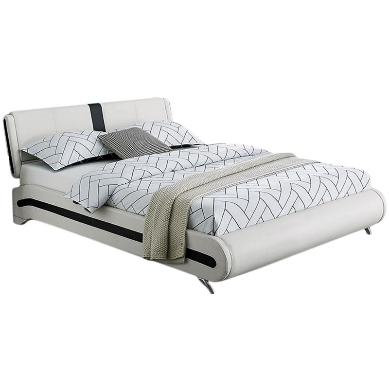 Camden Isle Carlton Bed in Queen White Faux Leather with 2 Nightstands