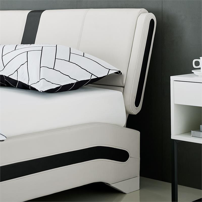 Camden Isle Carlton Bed in Queen White Faux Leather with 2 Nightstands