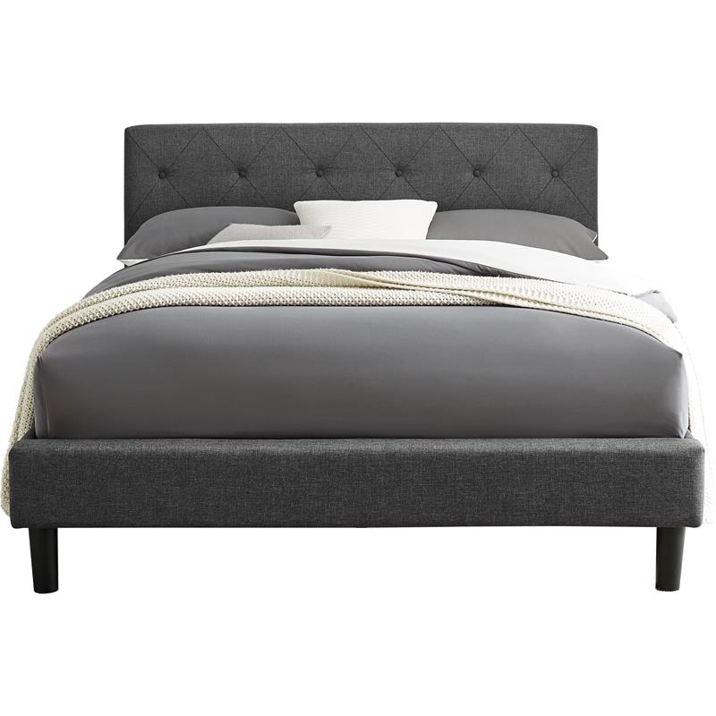 Camden Isle Upholstered Monticello Bed in Queen Gray Fabric with 2 Nightstands