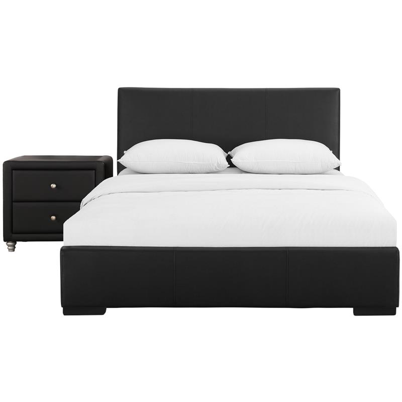 Camden Isle Hindes Upholstered Platform Bed in Black Twin with 1 Nightstand