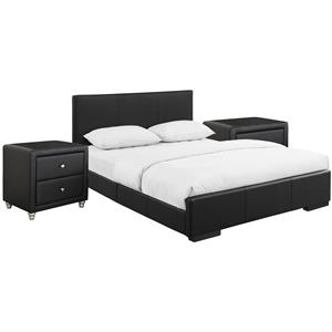 camden isle hindes upholstered platform bed in black queen with 2 nightstands